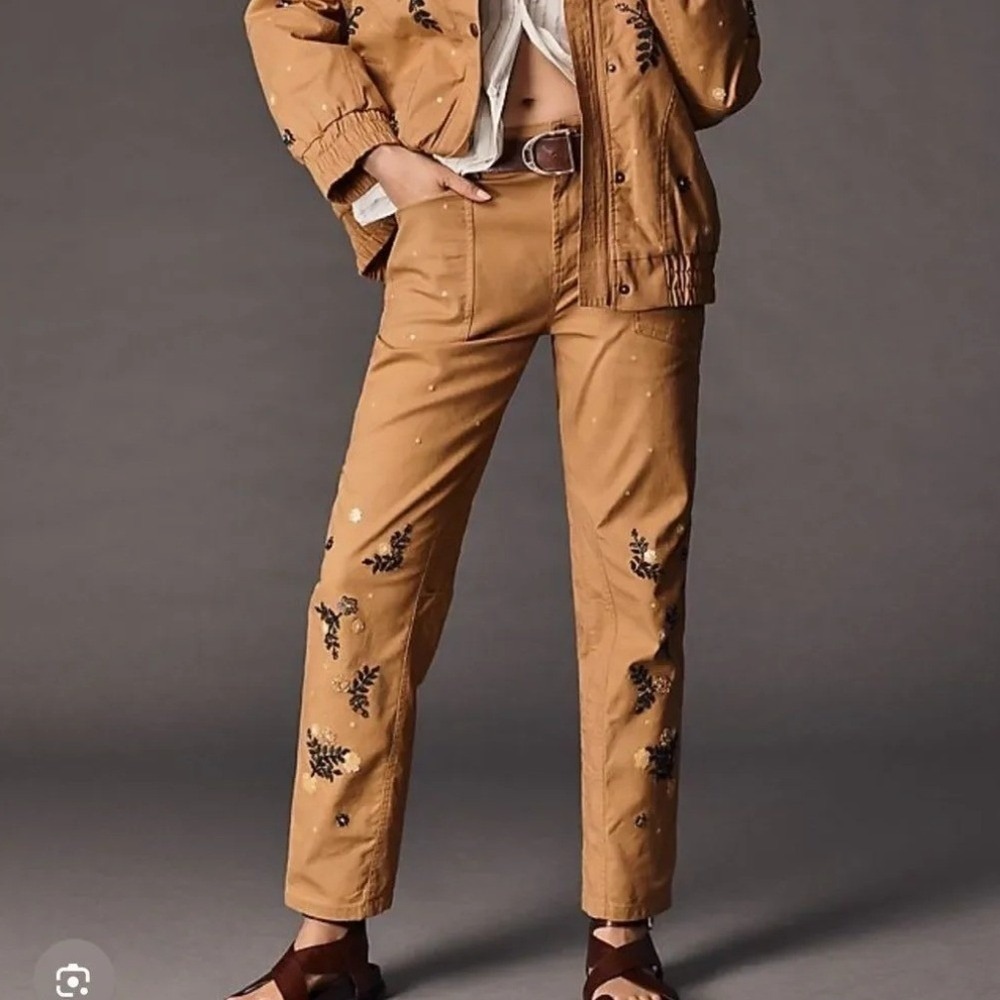 Pilcro Anthropologie The Wanderer Embroidered Sequin Pants Brown 26 OB2073556